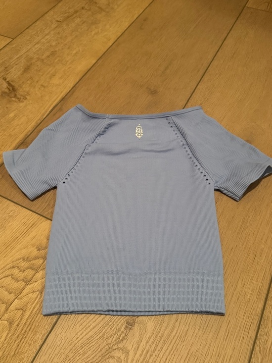 free people movement Tops - FP Movement by Free People Light Blue Ribbed Off-Shoulder Crop Top